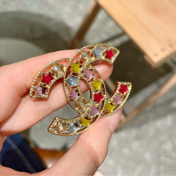 Meet the Posher Jewelry - Chanel CC Logo Multicolor Star Crystal Brooch - 100% Authentic